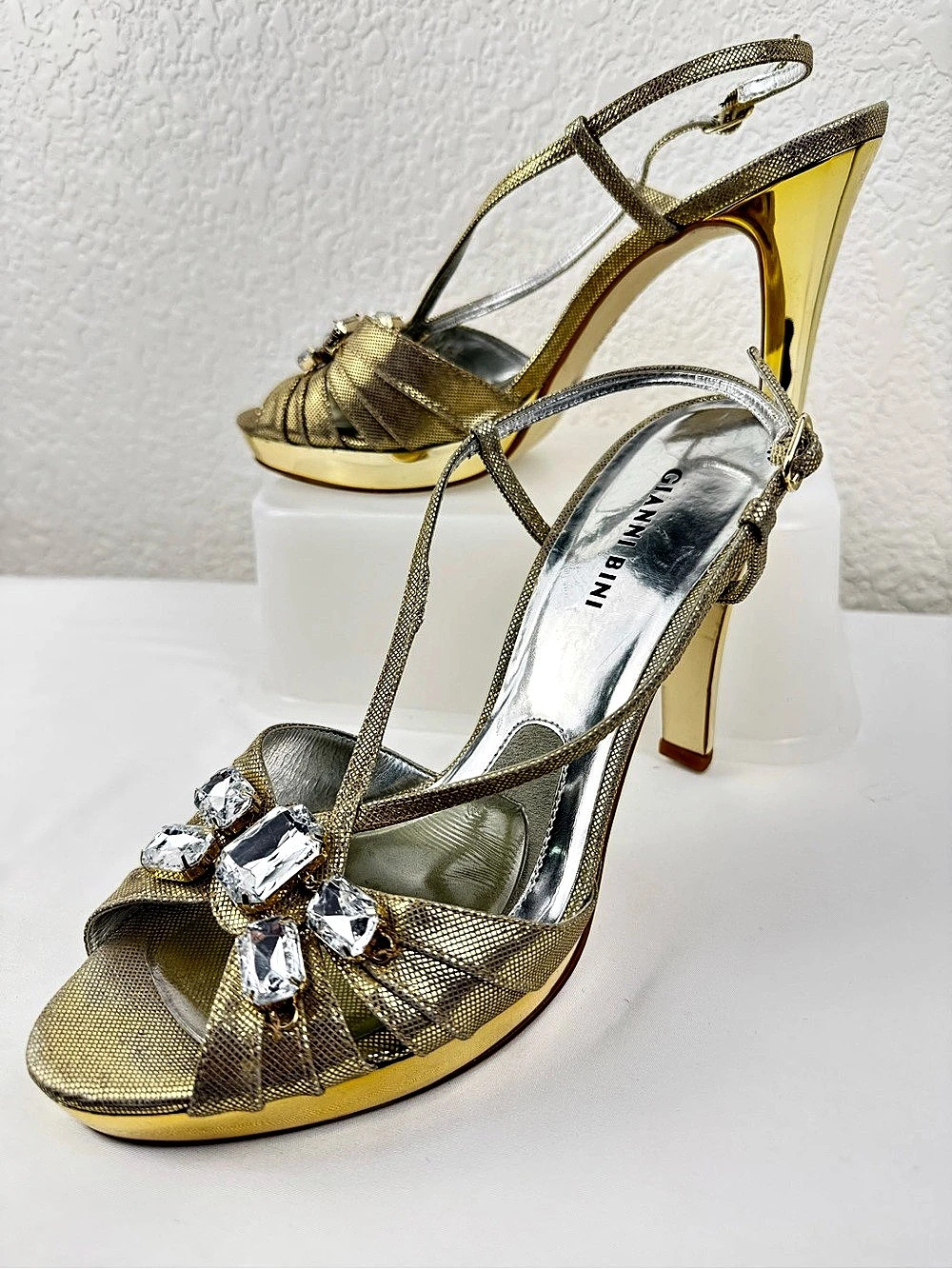 Gianni Bini | Gold Rhinestone Platform Stiletto Sandals | Size 10